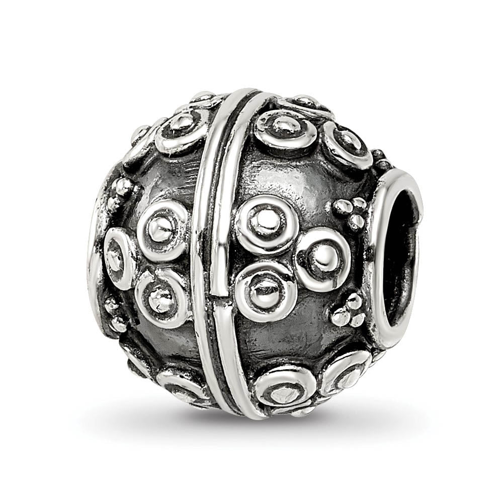 Sterling Silver Antiqued Artisan Bullseye Circle Design Bead Charm, Item B12051 by The Black Bow Jewelry Co.