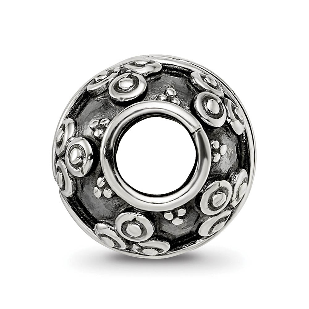 Alternate view of the Sterling Silver Antiqued Artisan Bullseye Circle Design Bead Charm by The Black Bow Jewelry Co.