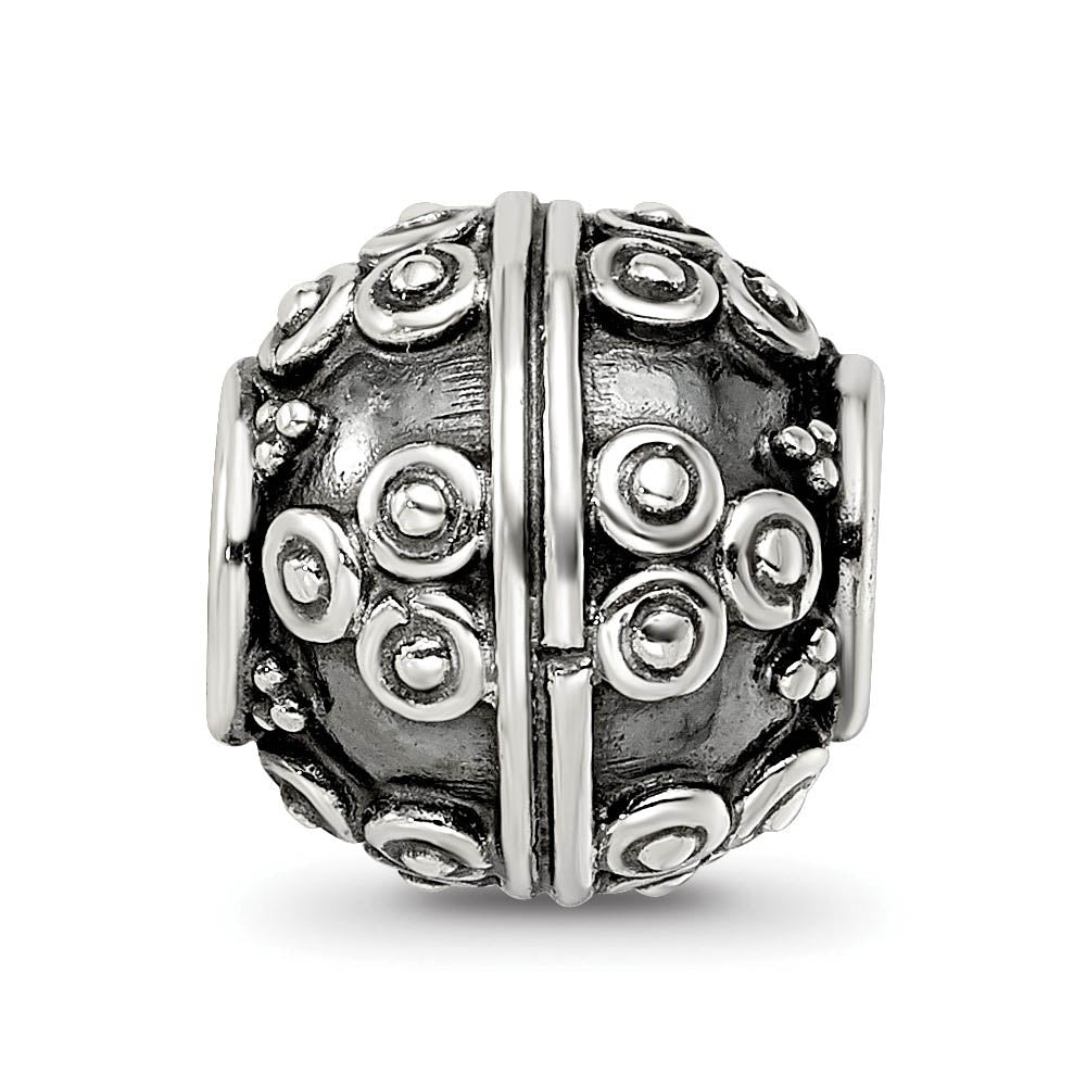 Alternate view of the Sterling Silver Antiqued Artisan Bullseye Circle Design Bead Charm by The Black Bow Jewelry Co.