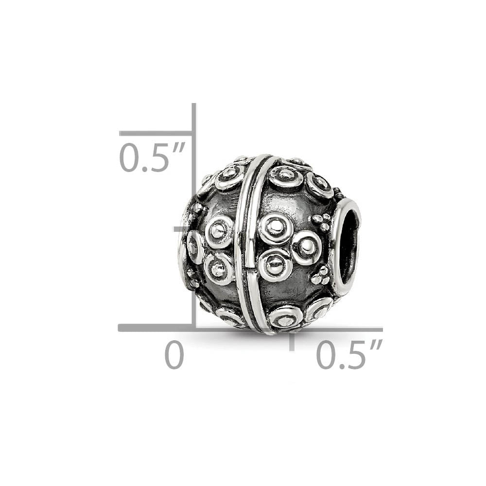 Alternate view of the Sterling Silver Antiqued Artisan Bullseye Circle Design Bead Charm by The Black Bow Jewelry Co.
