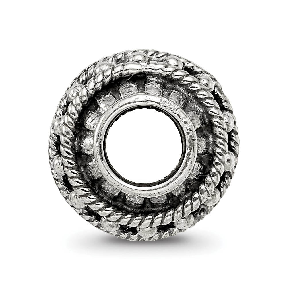 Alternate view of the Sterling Silver Antiqued Artisan Textured Rope Design Bead Charm by The Black Bow Jewelry Co.