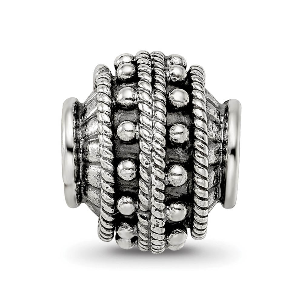 Alternate view of the Sterling Silver Antiqued Artisan Textured Rope Design Bead Charm by The Black Bow Jewelry Co.