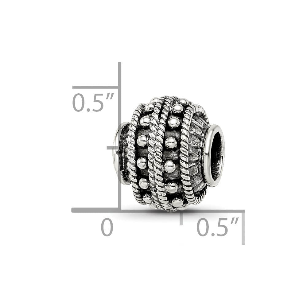 Alternate view of the Sterling Silver Antiqued Artisan Textured Rope Design Bead Charm by The Black Bow Jewelry Co.