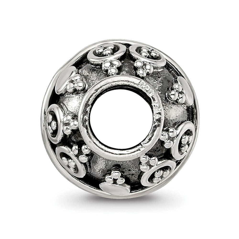 Alternate view of the Sterling Silver Antiqued Artisan Dotted Design Bead Charm by The Black Bow Jewelry Co.
