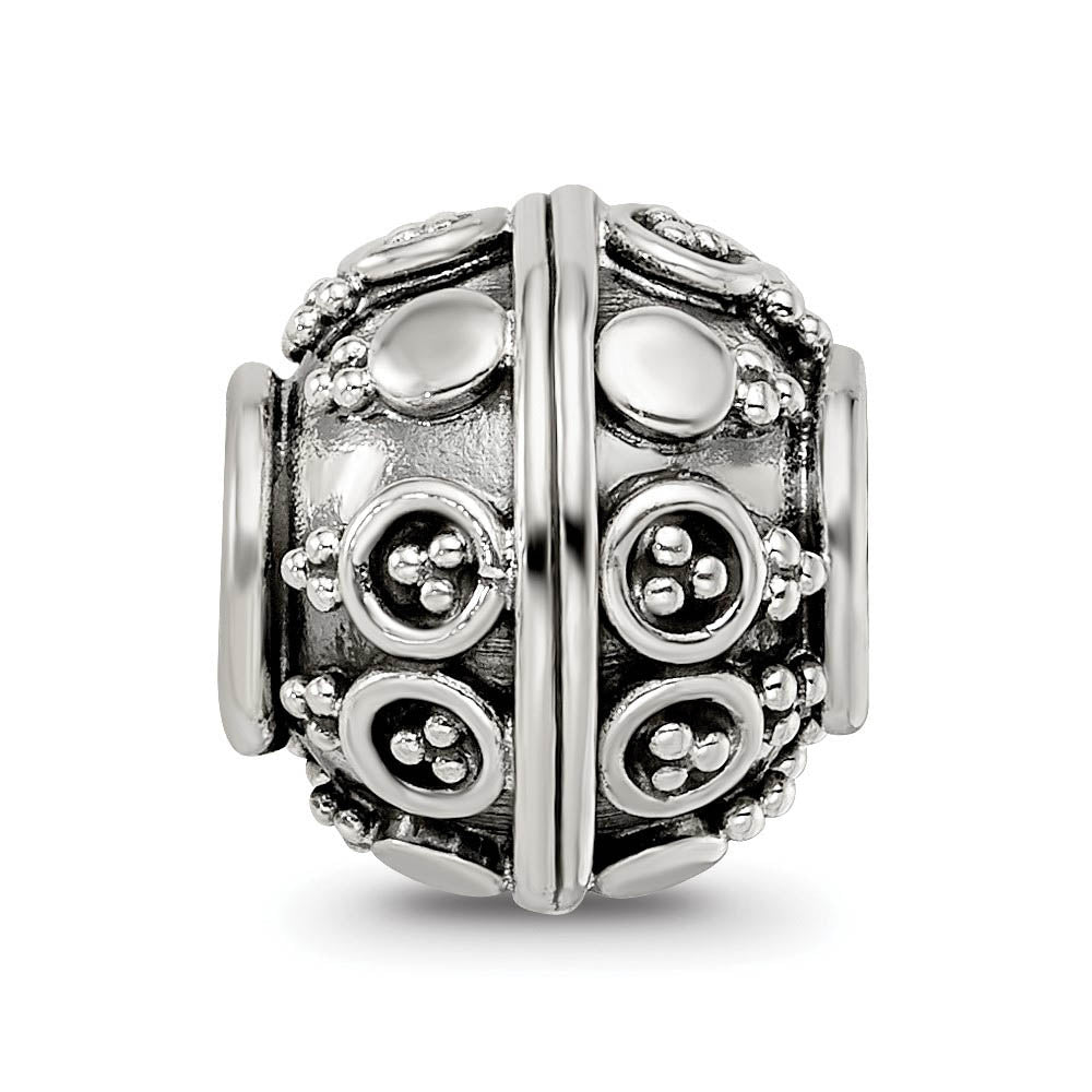 Alternate view of the Sterling Silver Antiqued Artisan Dotted Design Bead Charm by The Black Bow Jewelry Co.