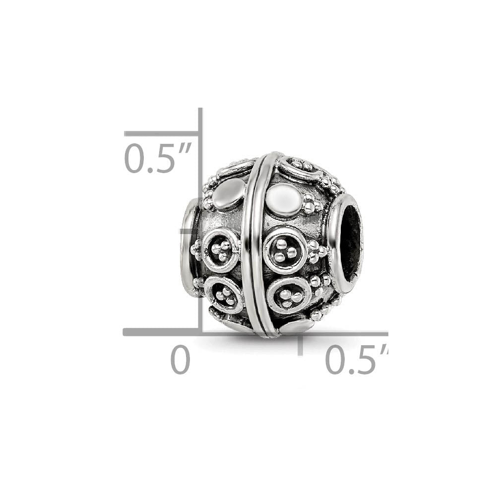 Alternate view of the Sterling Silver Antiqued Artisan Dotted Design Bead Charm by The Black Bow Jewelry Co.