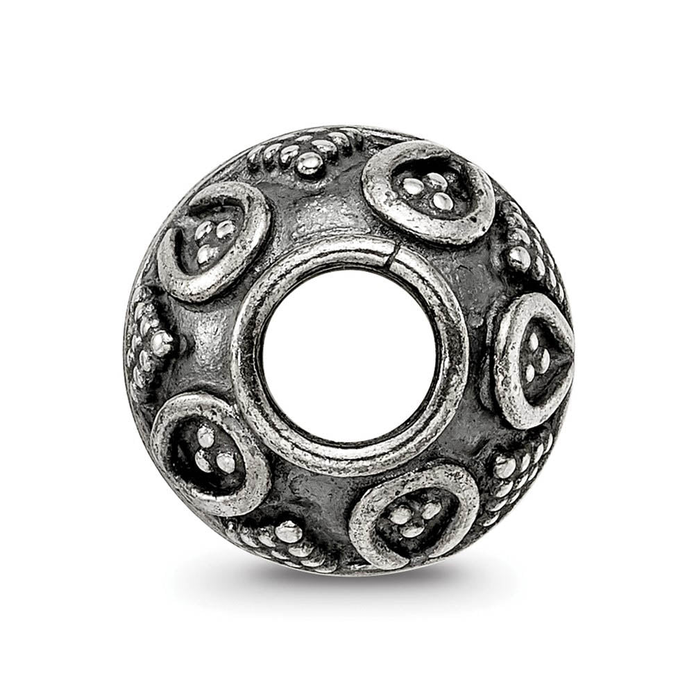 Alternate view of the Sterling Silver Antiqued Textured Infinity Design Bead Charm by The Black Bow Jewelry Co.