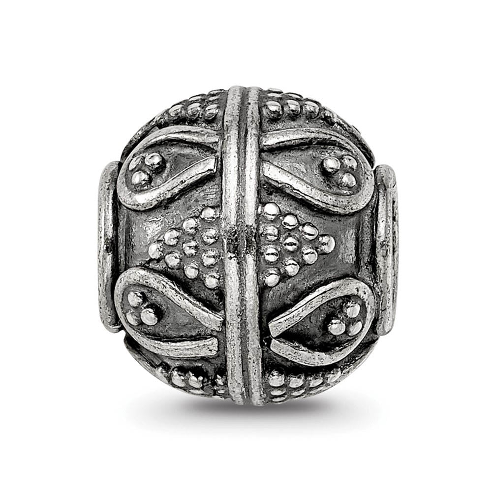 Alternate view of the Sterling Silver Antiqued Textured Infinity Design Bead Charm by The Black Bow Jewelry Co.