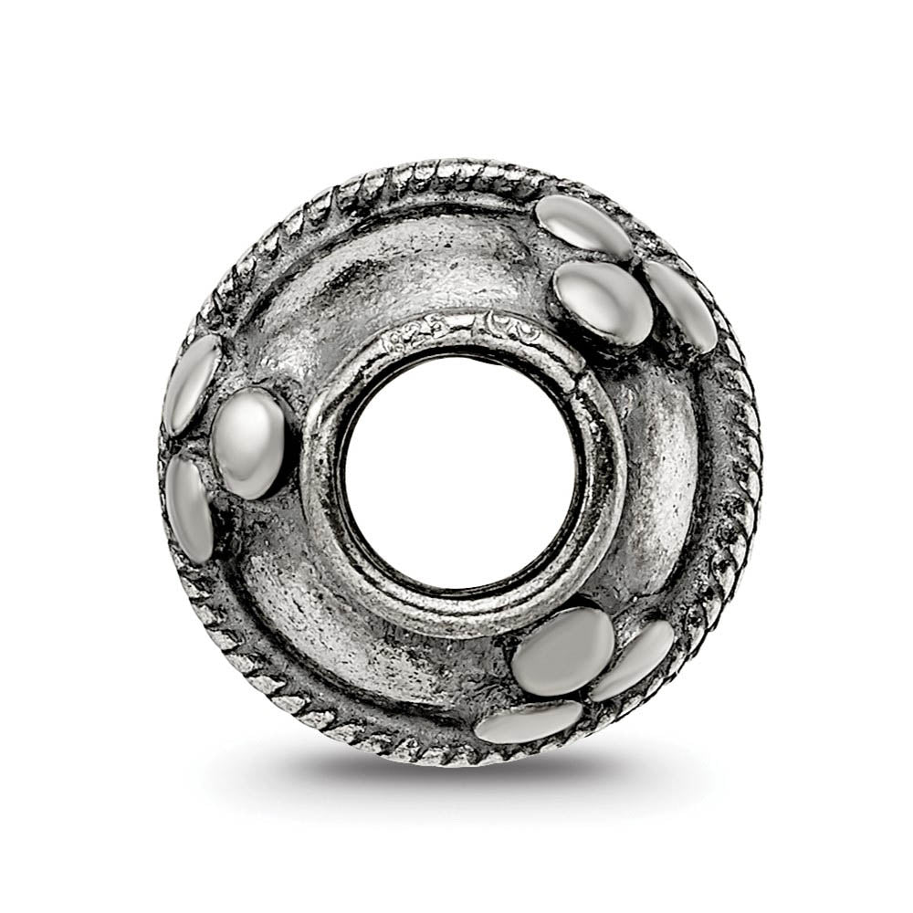Alternate view of the Sterling Silver Antiqued Artisan Triple Circle Design Bead Charm by The Black Bow Jewelry Co.