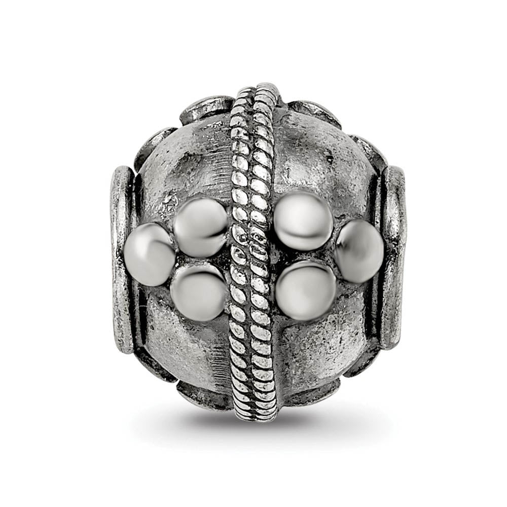 Alternate view of the Sterling Silver Antiqued Artisan Triple Circle Design Bead Charm by The Black Bow Jewelry Co.