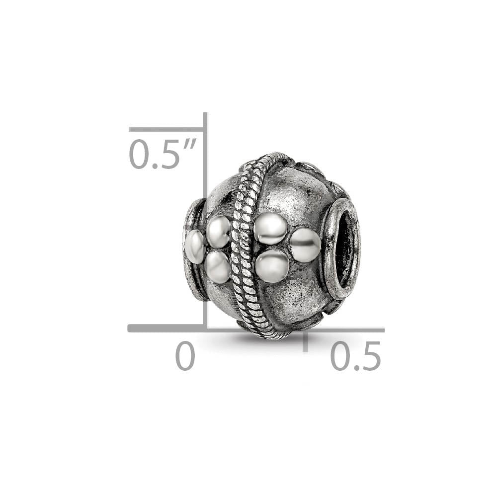 Alternate view of the Sterling Silver Antiqued Artisan Triple Circle Design Bead Charm by The Black Bow Jewelry Co.