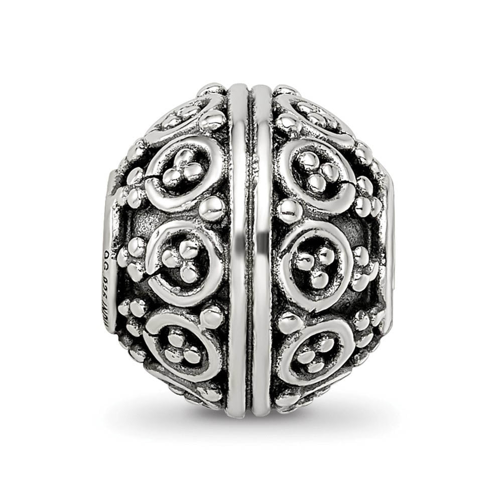 Alternate view of the Sterling Silver Antiqued Artisan Round Bead Charm by The Black Bow Jewelry Co.