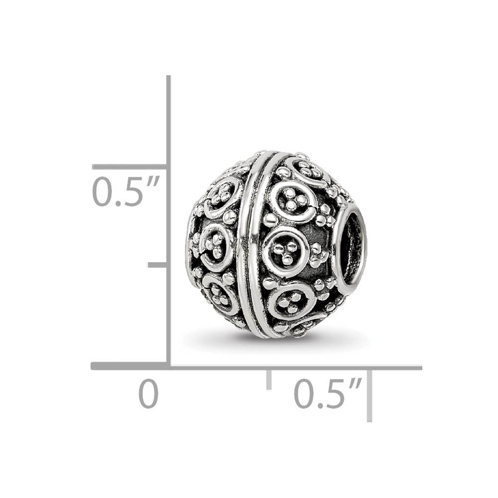 Alternate view of the Sterling Silver Antiqued Artisan Round Bead Charm by The Black Bow Jewelry Co.