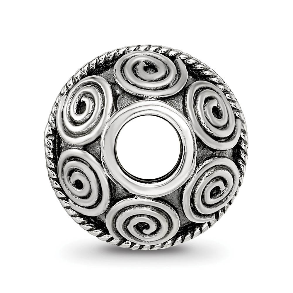 Alternate view of the Sterling Silver Antiqued Artisan Coiled Design Bead Charm by The Black Bow Jewelry Co.
