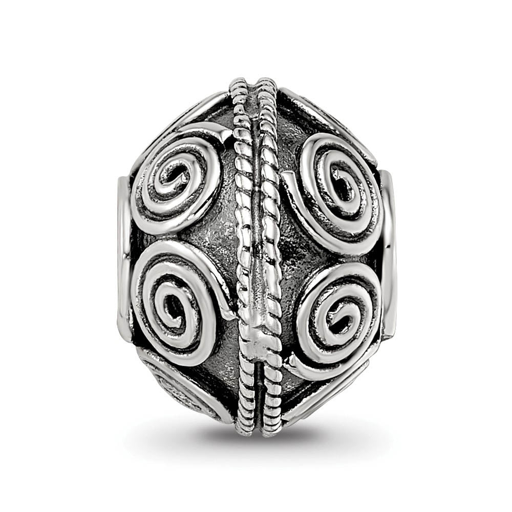Alternate view of the Sterling Silver Antiqued Artisan Coiled Design Bead Charm by The Black Bow Jewelry Co.