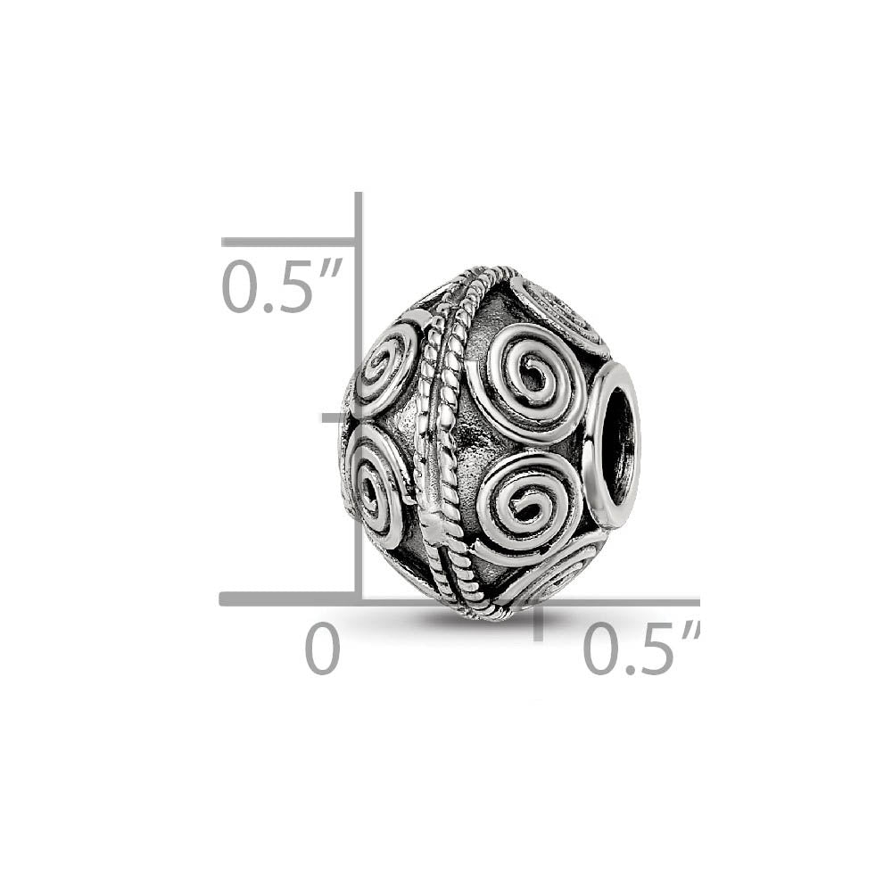 Alternate view of the Sterling Silver Antiqued Artisan Coiled Design Bead Charm by The Black Bow Jewelry Co.
