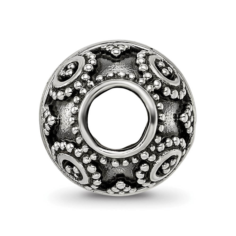 Alternate view of the Sterling Silver Antiqued Artisan Beaded Circle Design Bead Charm by The Black Bow Jewelry Co.
