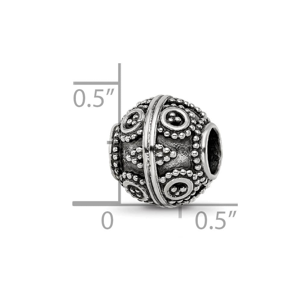 Alternate view of the Sterling Silver Antiqued Artisan Beaded Circle Design Bead Charm by The Black Bow Jewelry Co.