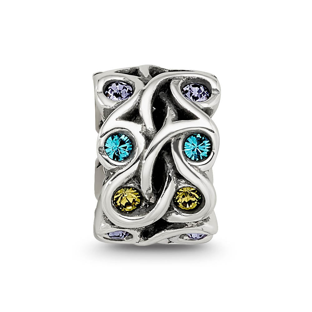 Alternate view of the Sterling Silver Multicolor Crystals Mandala Bead Charm by The Black Bow Jewelry Co.