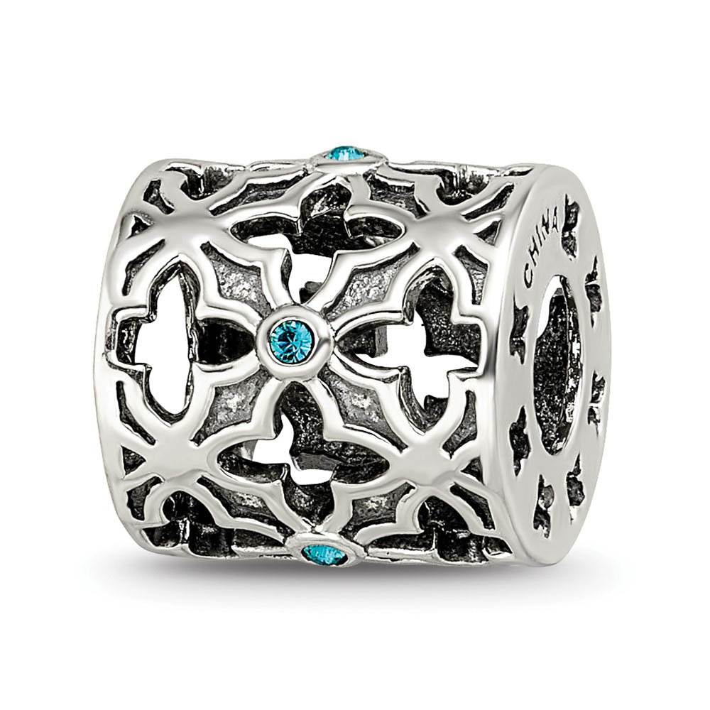 Sterling Silver with Lt Blue Crystals Moroccan Lattice Bead Charm, Item B12066 by The Black Bow Jewelry Co.