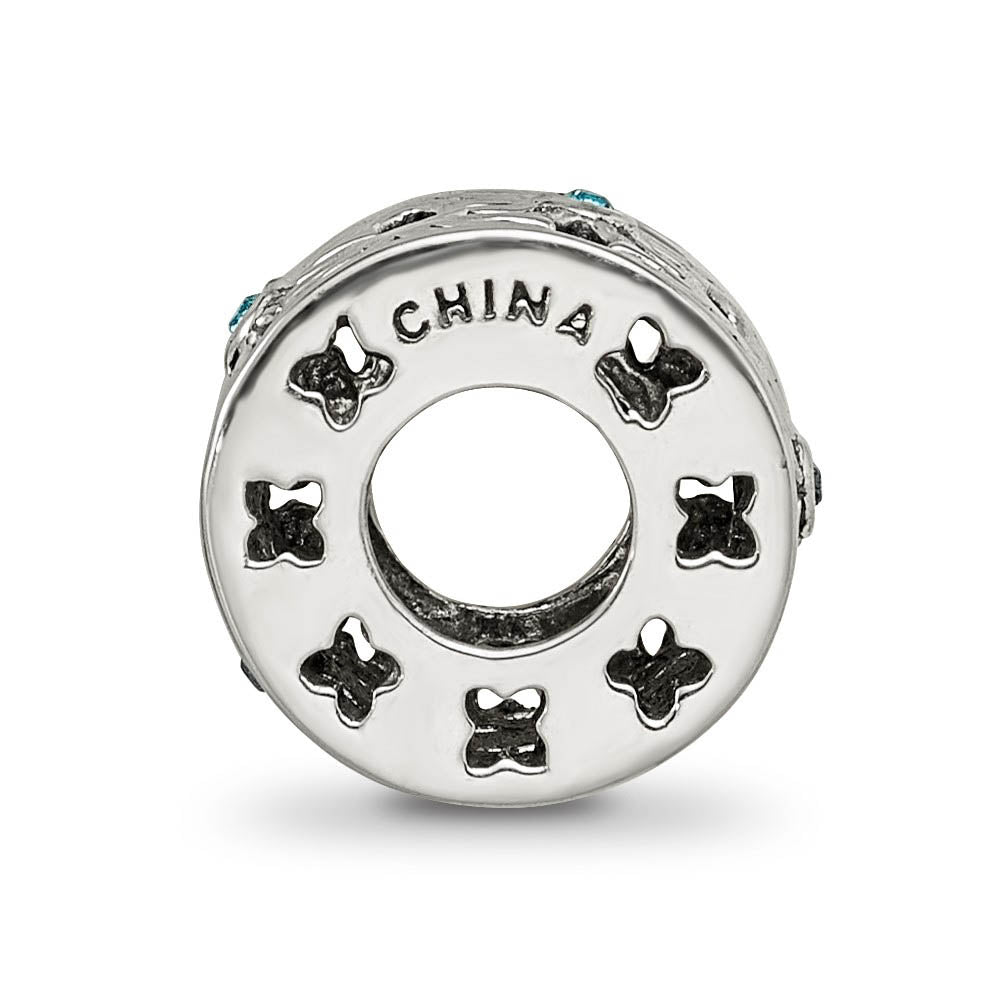 Alternate view of the Sterling Silver with Lt Blue Crystals Moroccan Lattice Bead Charm by The Black Bow Jewelry Co.