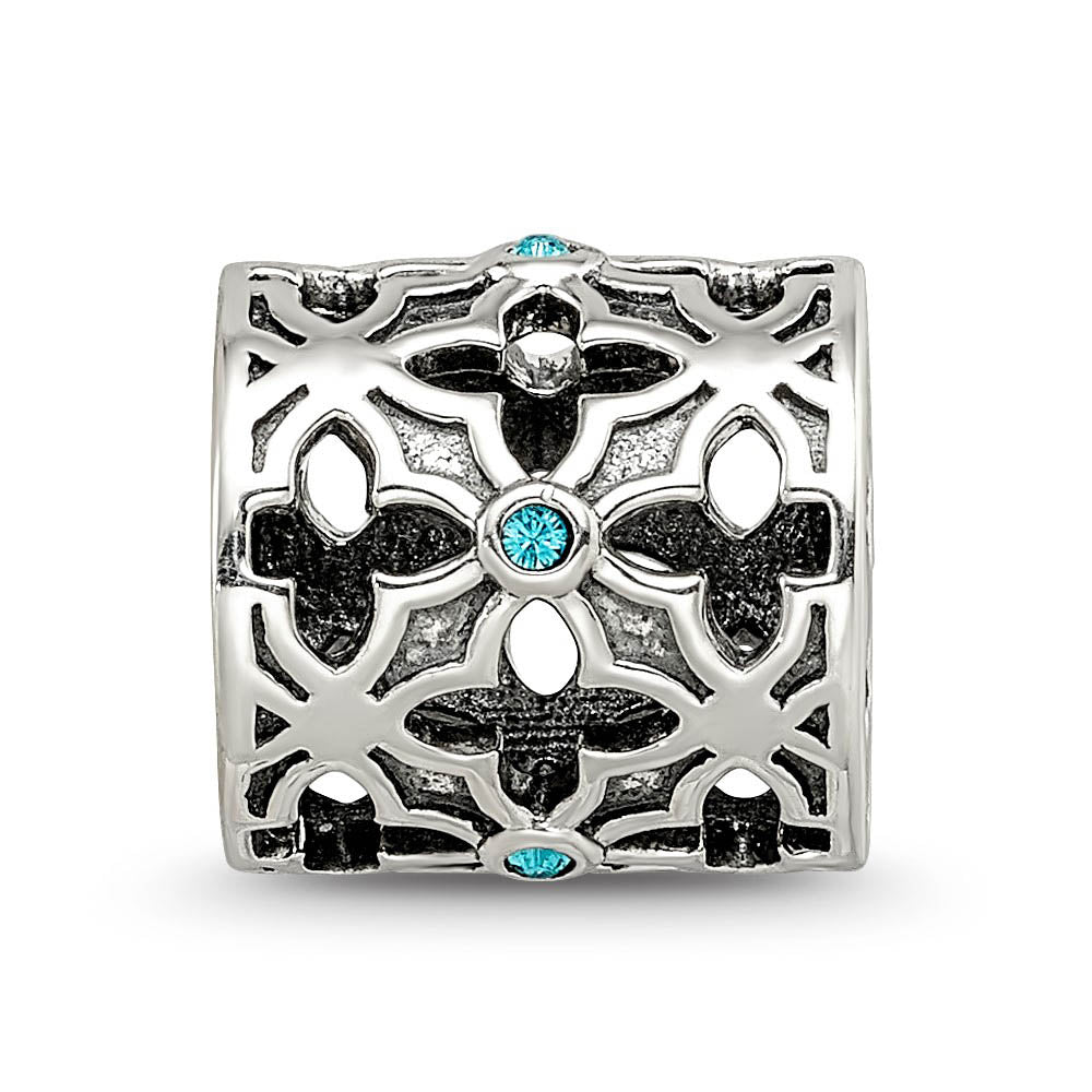 Alternate view of the Sterling Silver with Lt Blue Crystals Moroccan Lattice Bead Charm by The Black Bow Jewelry Co.