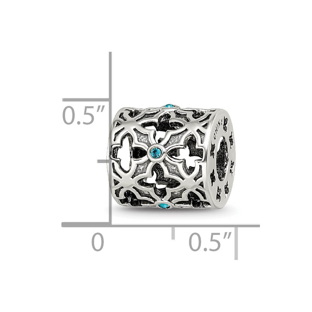 Alternate view of the Sterling Silver with Lt Blue Crystals Moroccan Lattice Bead Charm by The Black Bow Jewelry Co.