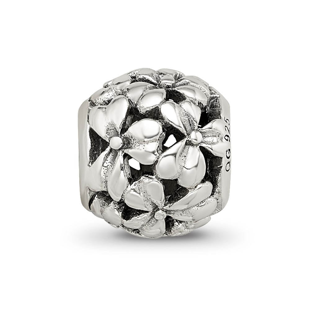 Alternate view of the Sterling Silver Antiqued Openwork Flower Bead Charm by The Black Bow Jewelry Co.