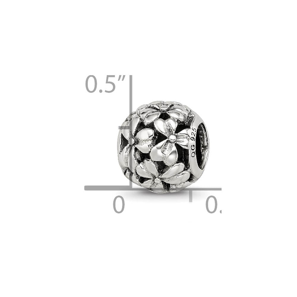 Alternate view of the Sterling Silver Antiqued Openwork Flower Bead Charm by The Black Bow Jewelry Co.
