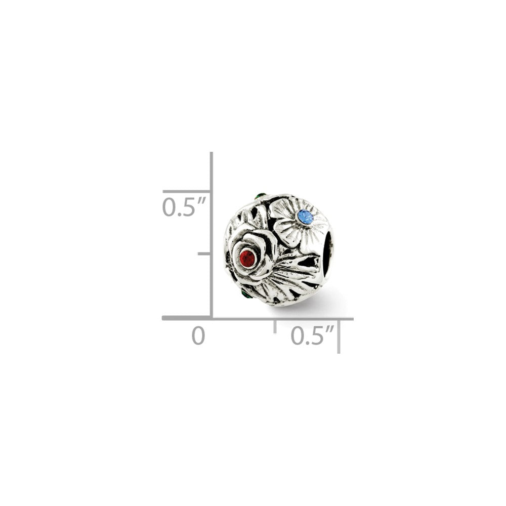 Alternate view of the Sterling Silver Multicolor Crystal Flower Bead Charm by The Black Bow Jewelry Co.