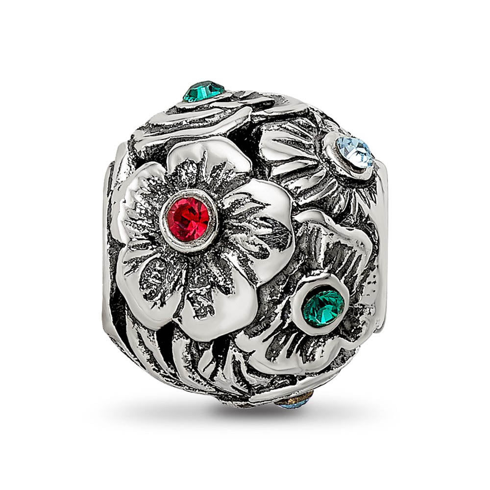 Alternate view of the Sterling Silver Multicolor Crystal Flower Bead Charm by The Black Bow Jewelry Co.
