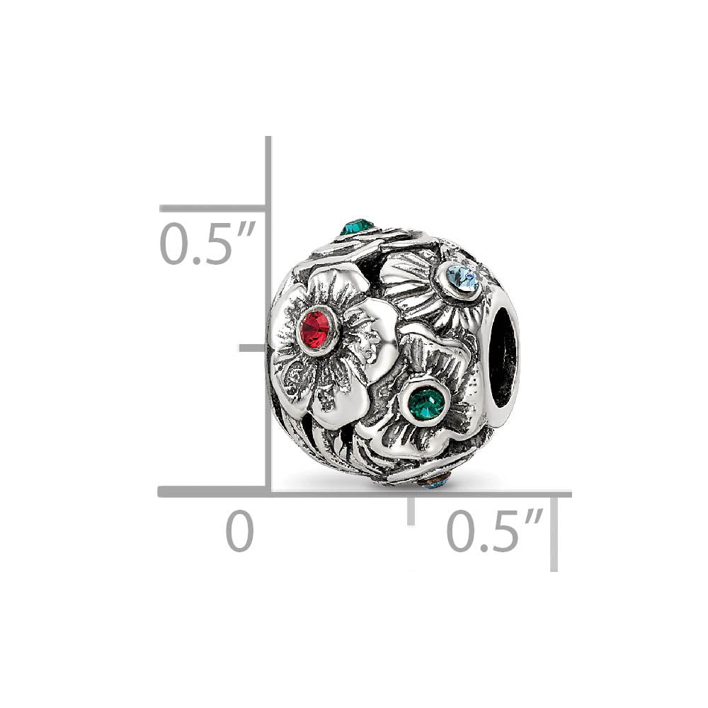 Alternate view of the Sterling Silver Multicolor Crystal Flower Bead Charm by The Black Bow Jewelry Co.