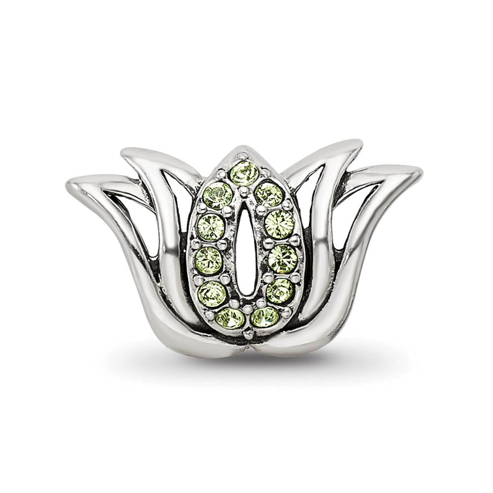 Alternate view of the Sterling Silver with Light Green Crystals Pave Set Lotus Bead Charm by The Black Bow Jewelry Co.