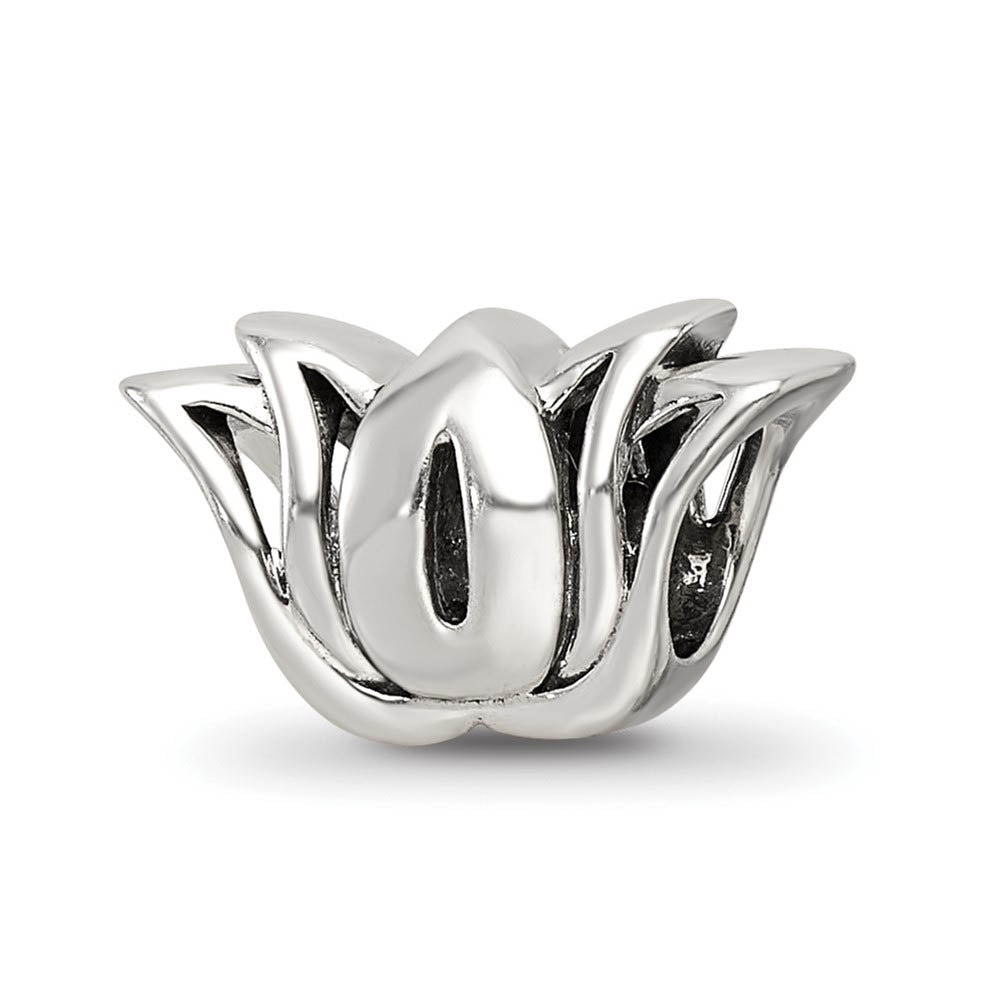 Alternate view of the Sterling Silver with Light Green Crystals Pave Set Lotus Bead Charm by The Black Bow Jewelry Co.