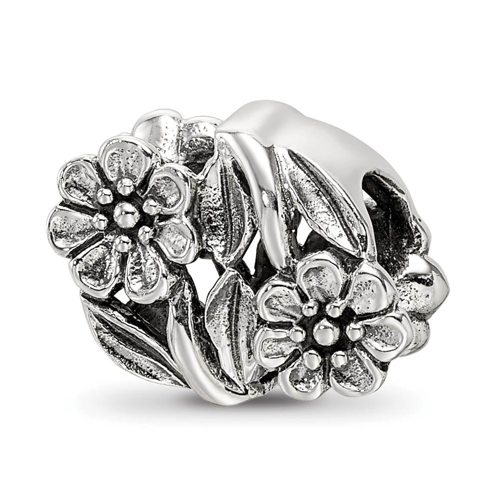 Sterling Silver Antiqued Double Flower Bead Charm, Item B12076 by The Black Bow Jewelry Co.