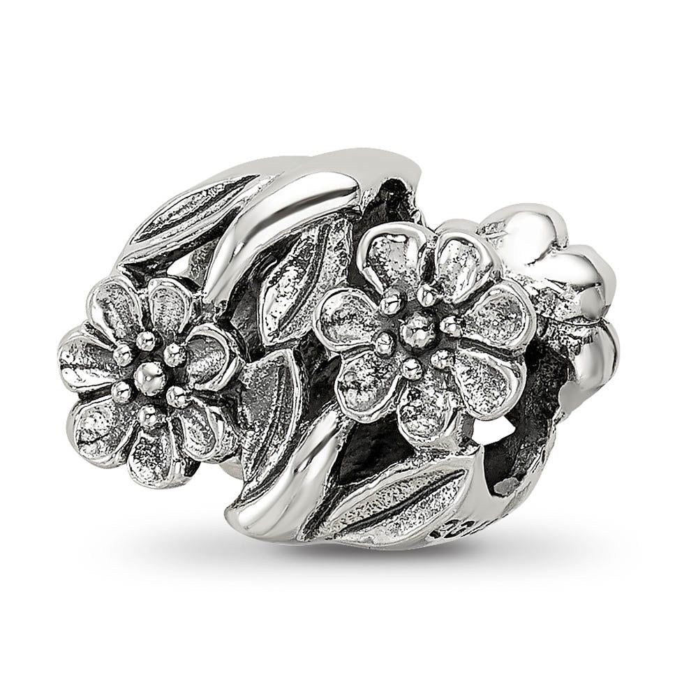 Alternate view of the Sterling Silver Antiqued Double Flower Bead Charm by The Black Bow Jewelry Co.