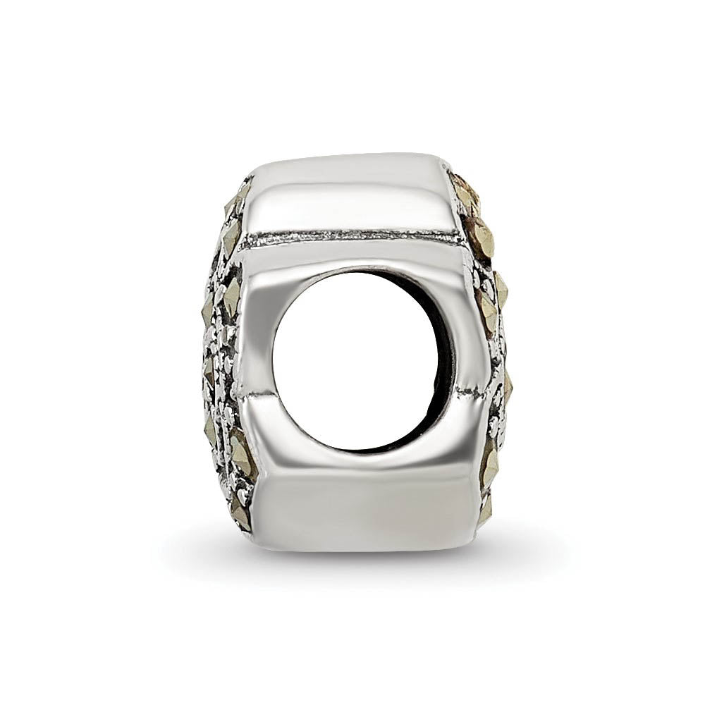 Alternate view of the Sterling Silver & Marcasite Antiqued Flower Bead Charm by The Black Bow Jewelry Co.