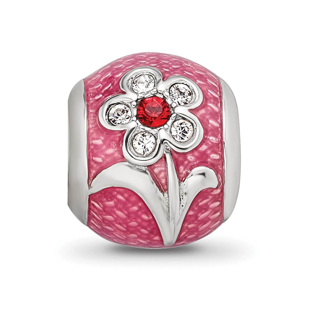 Alternate view of the Sterling Silver & Pink Enameled with Crystals Flower Bead Charm by The Black Bow Jewelry Co.