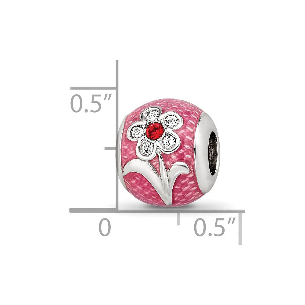 Alternate view of the Sterling Silver & Pink Enameled with Crystals Flower Bead Charm by The Black Bow Jewelry Co.