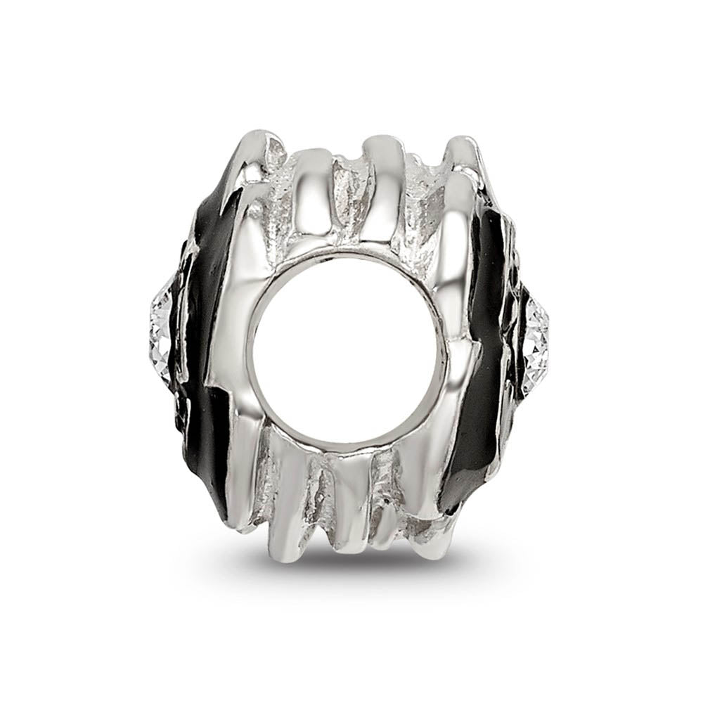 Alternate view of the Sterling Silver, Black Enamel & Crystal Antiqued Flower Bead Charm by The Black Bow Jewelry Co.