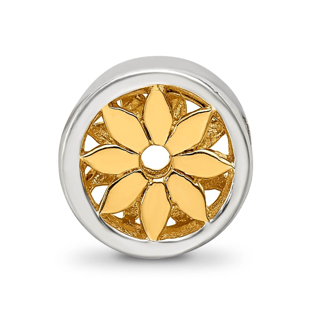 Alternate view of the Sterling Silver and 14k Gold Plated Flower Cylinder Bead Charm, 10mm by The Black Bow Jewelry Co.