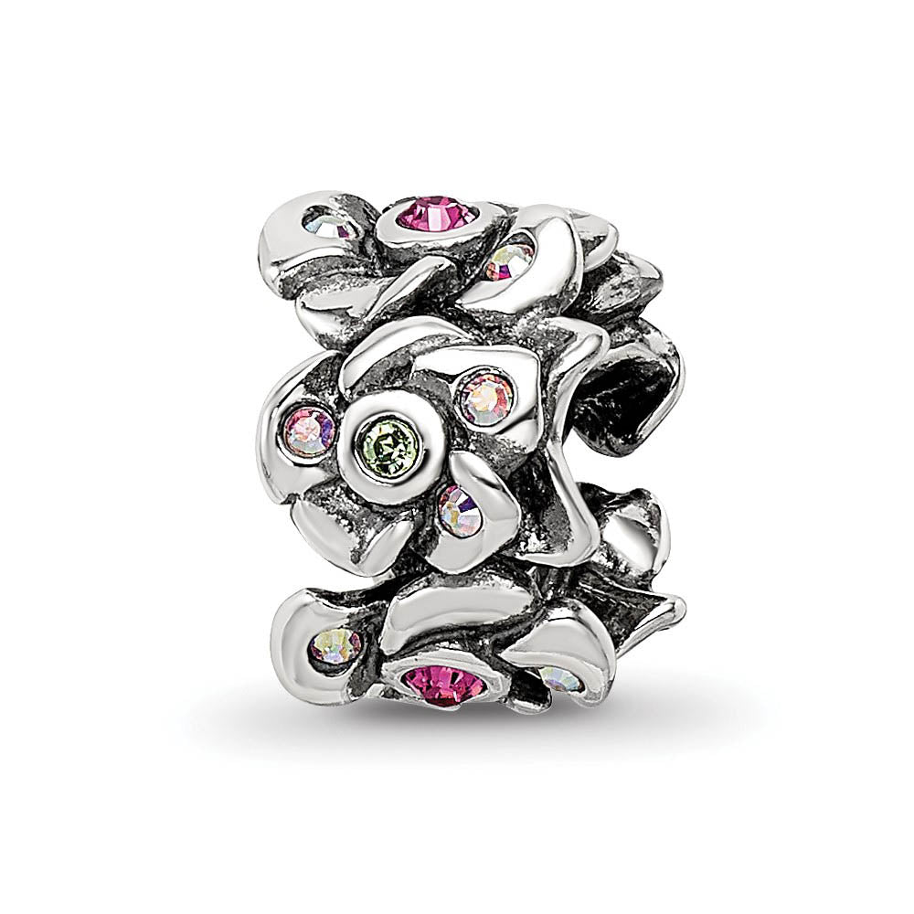 Sterling Silver & Multicolor Crystal Cherry Blossoms Bead Charm, Item B12088 by The Black Bow Jewelry Co.