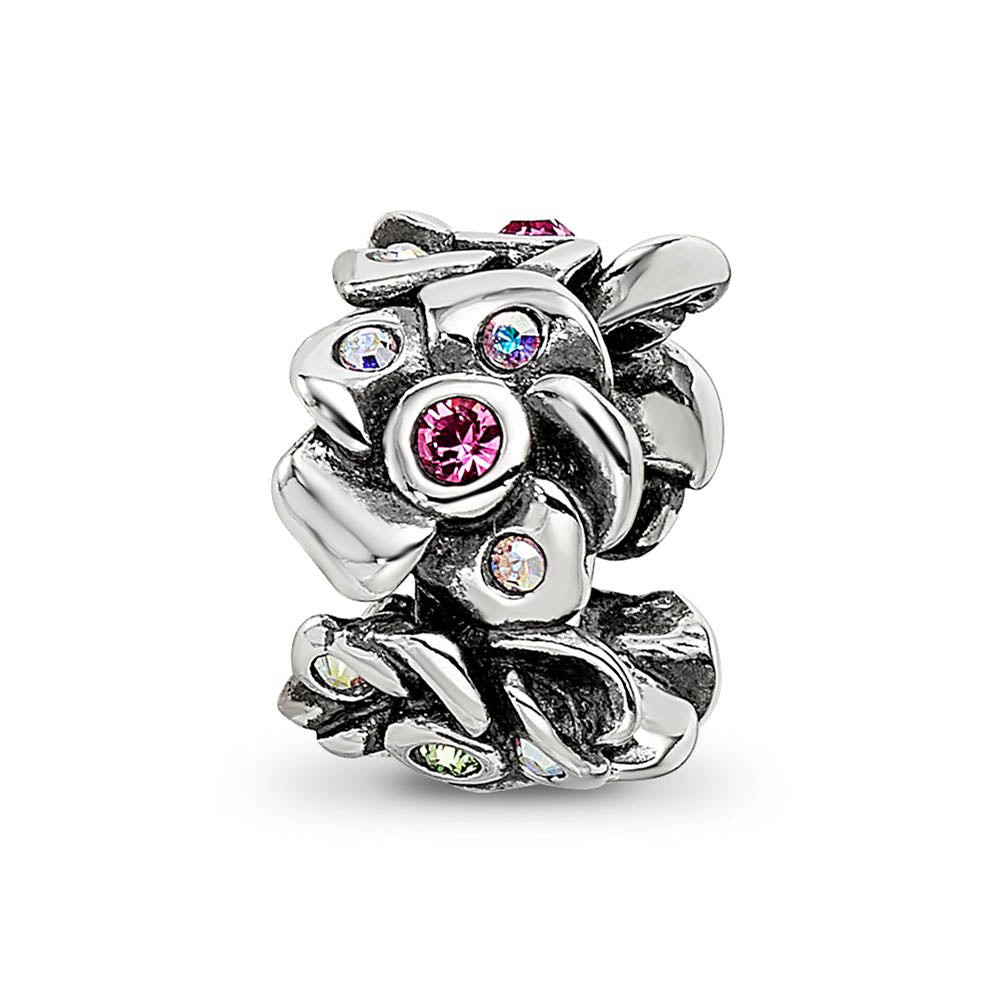 Alternate view of the Sterling Silver & Multicolor Crystal Cherry Blossoms Bead Charm by The Black Bow Jewelry Co.