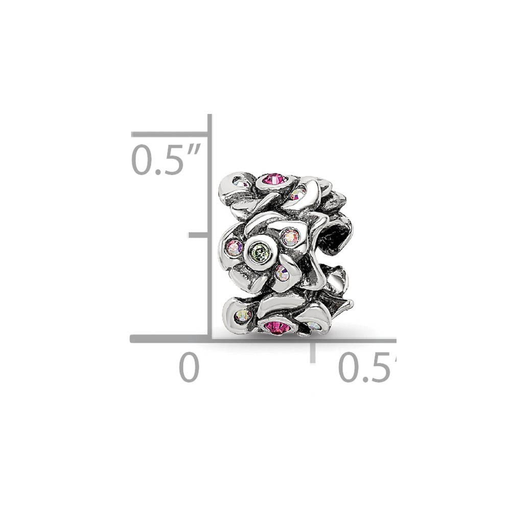 Alternate view of the Sterling Silver & Multicolor Crystal Cherry Blossoms Bead Charm by The Black Bow Jewelry Co.