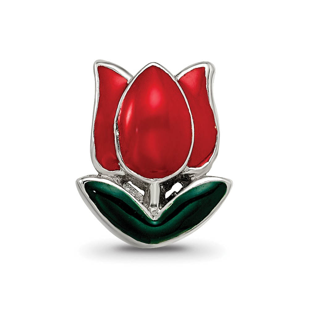 Alternate view of the Sterling Silver, Red and Green Enameled Tulip Bead Charm by The Black Bow Jewelry Co.