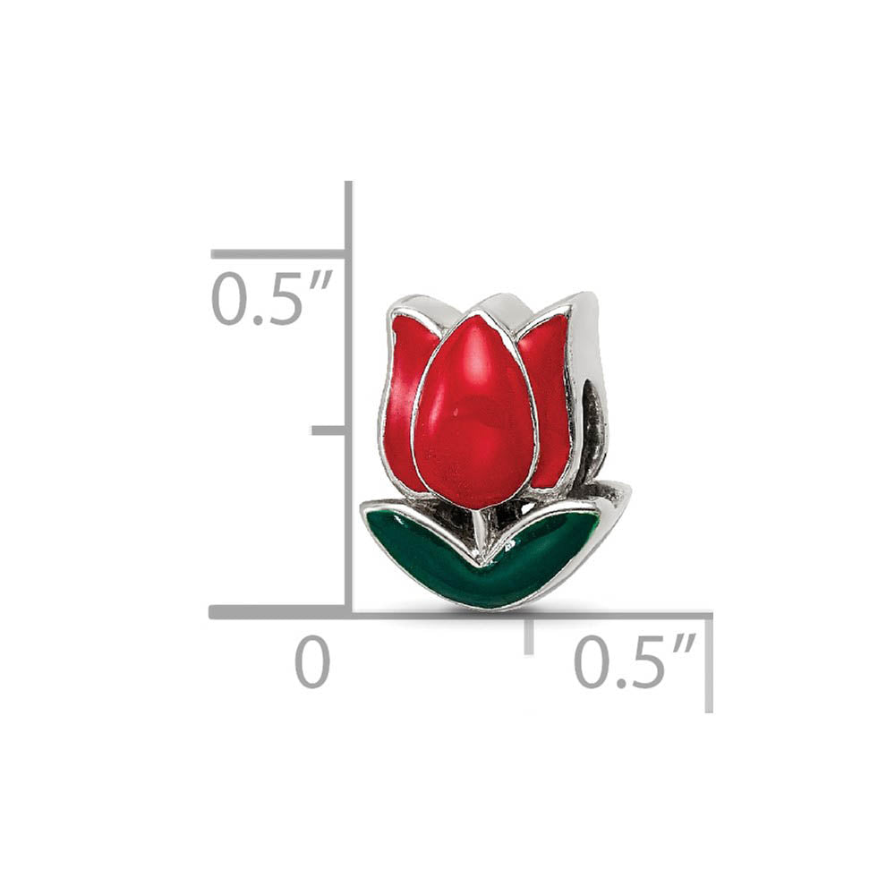 Alternate view of the Sterling Silver, Red and Green Enameled Tulip Bead Charm by The Black Bow Jewelry Co.