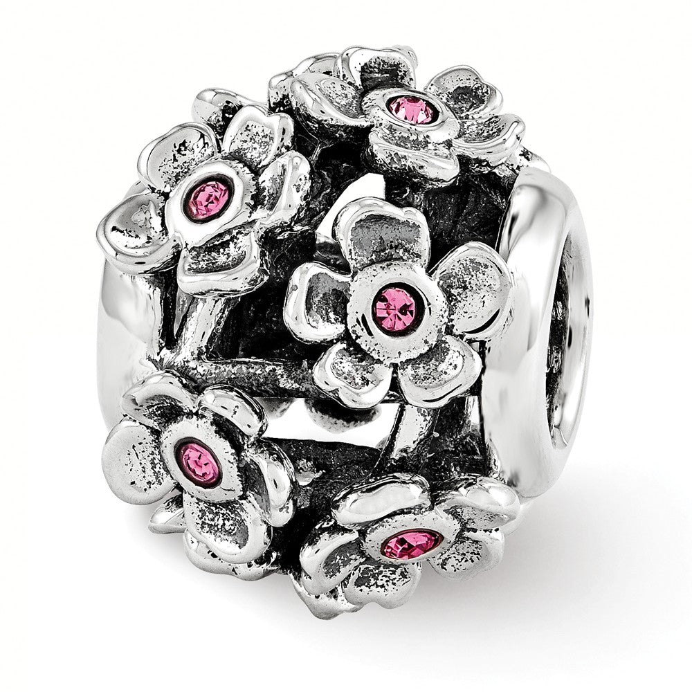 Sterling Silver with Pink Crystals Pink Blossoms Bead Charm, Item B12094 by The Black Bow Jewelry Co.