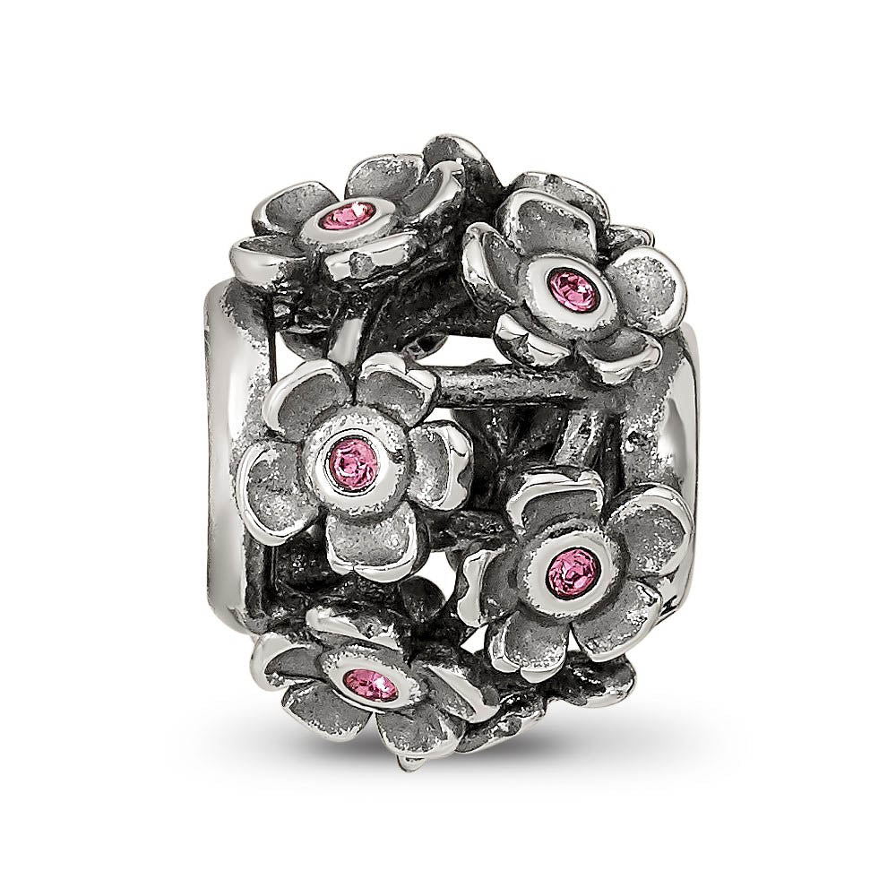 Alternate view of the Sterling Silver with Pink Crystals Pink Blossoms Bead Charm by The Black Bow Jewelry Co.