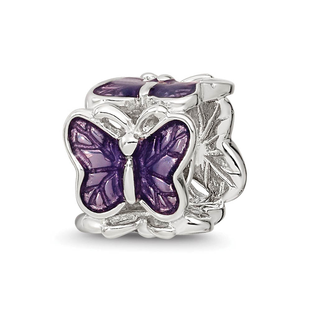 Sterling Silver and Purple Enameled Butterflies Bead Charm, Item B12097 by The Black Bow Jewelry Co.