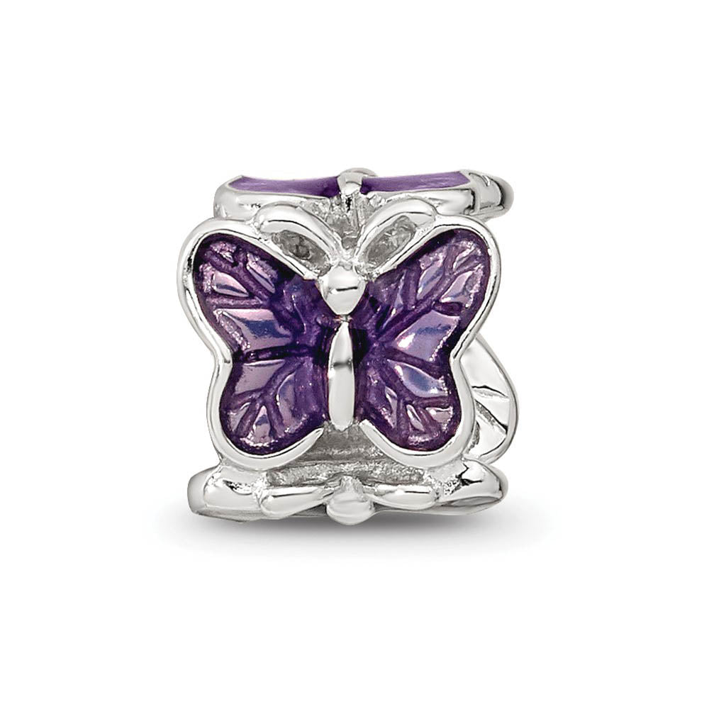 Alternate view of the Sterling Silver and Purple Enameled Butterflies Bead Charm by The Black Bow Jewelry Co.